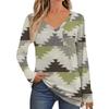 Women's Fashion Long Sleeve V-Neck Pullover Printed T-Shirt Top With Pocket
