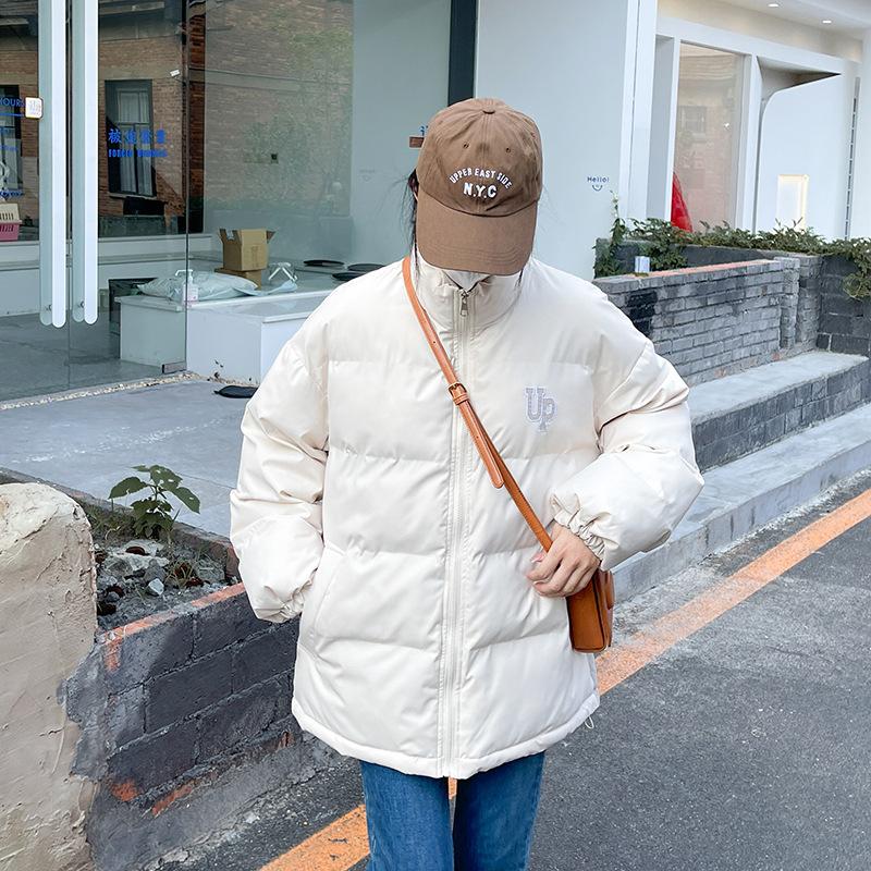 Winter fashion stand-up collar contrast cotton jacket women's short 2025 new letter loose bread jacket padded jacket thickened jacket