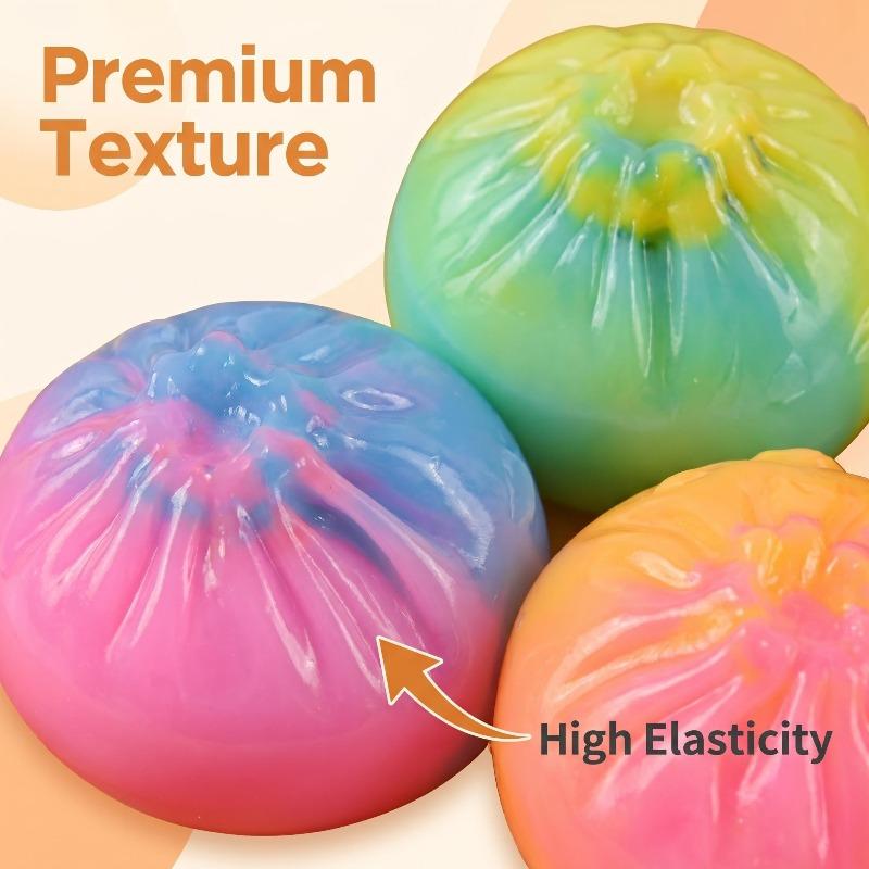 4-piece set: 1 steamer + 3 bun-shaped toys (colors shipped randomly). Fun and unique glitter squishy bun toys, comes with a storage steamer box.