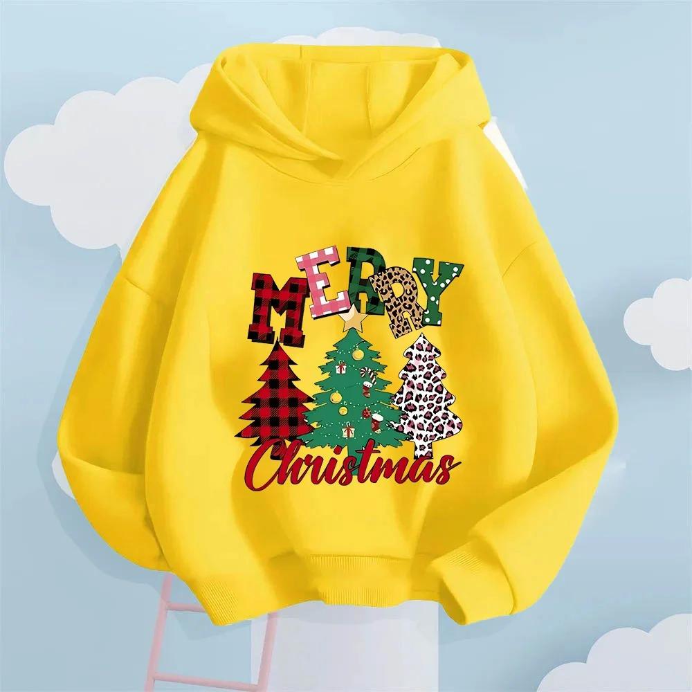 Creative Christmas Tree Pattern Children's Sweatshirt Autumn and Winter Fashion Gift for Boys and Girls Plush Hooded Sweatshirt