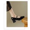 Patent Leather Thick High-heeled, New Women's Hundred with A Word with High-heeled Women's Single Shoes, Women's High-heeled Shoes, Elegant