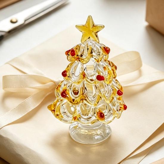 Festive Desktop Ornament Glazed Glass Christmas Tree Figurine, Handcrafted Modern Holiday Table Centerpiece for Display, Colorful Gift Friends