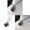 Gothic Punk Red Crystal Spider Pendant Necklace For Women With Alloy Chain