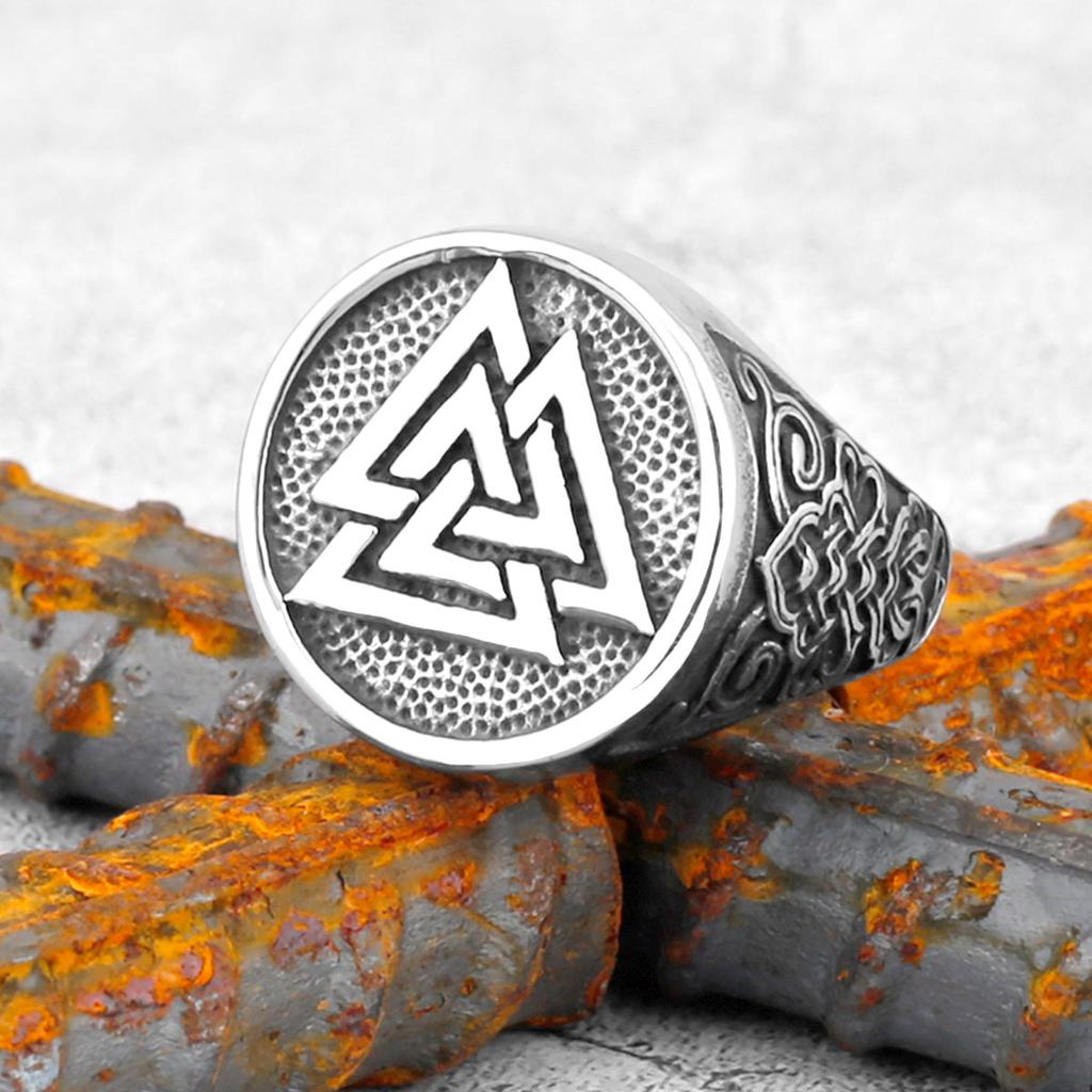 Viking Stainless Steel Ring Anchor Compass Tree of Life Nordic Viking Rune Wolf Men and Women Ring Jewelry for Boyfriend as Gift