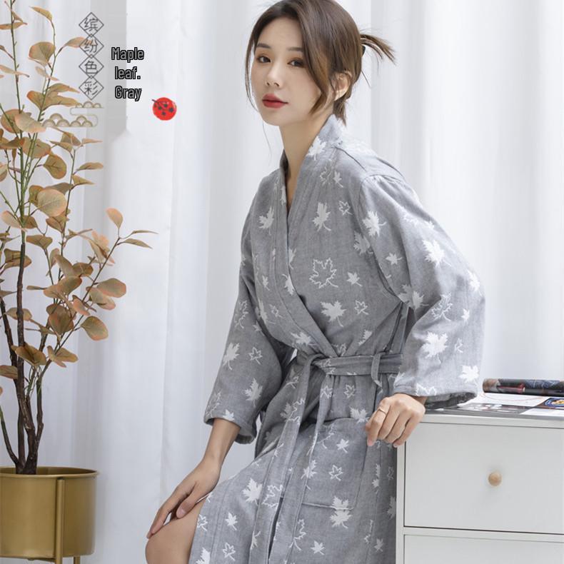 

Двухслойный халат из чистого хлопка - Дышащая, впитывающая унисекс одежда для сна на все сезоны XL for 60-80kg