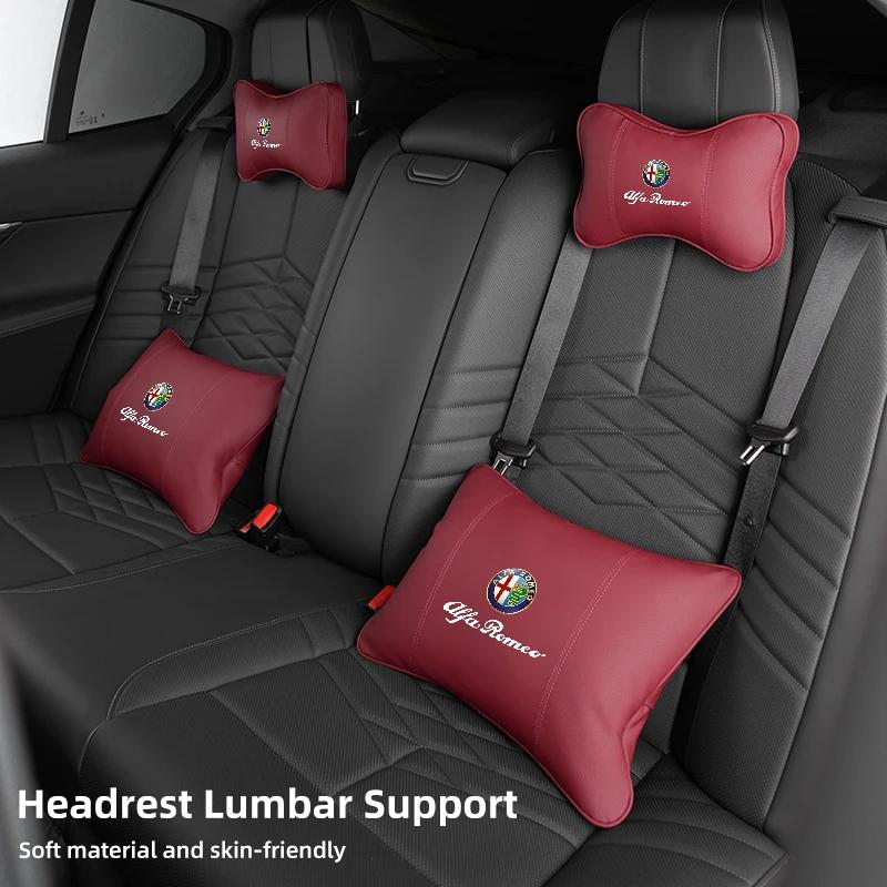 For Alfa Romeo Car Sticker Leather Car Seat Neck And Back Pillow Breathable Accessories For Alfa Romeo 159 Giulietta Giulia 147LG9