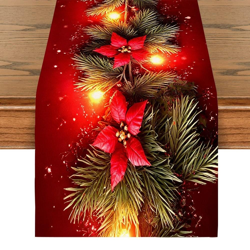 Linen Print Table Cloth Xmas Party Decor Table Runner High Quality Christmas Table Flag Christmas