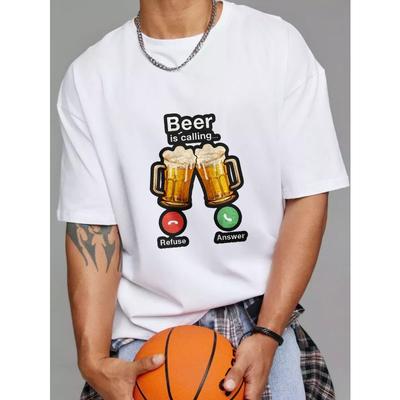 Weißes T-Shirt Bier ruft mit Bierkrügen und Telefonknöpfen Design für Freizeitkleidung