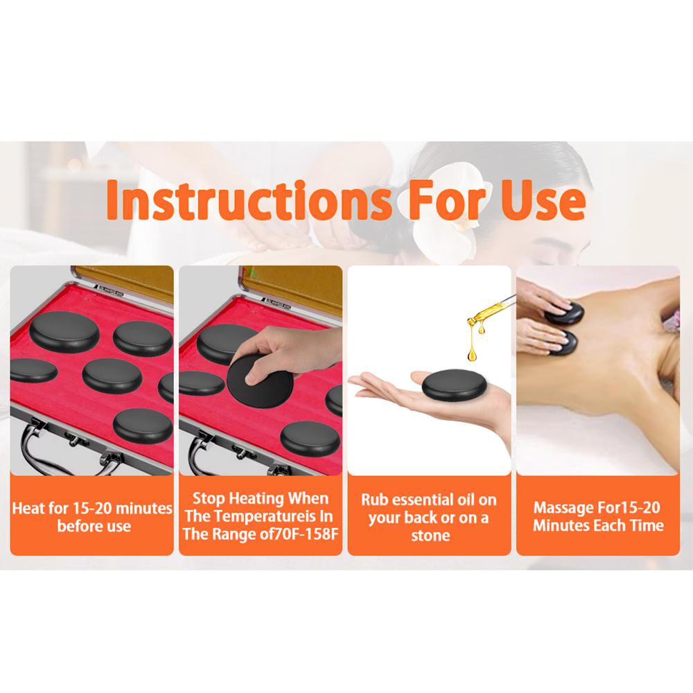 18 Pc Basalt Hot Stones Massage Set with Heater Portable Home Spa Kit for Relaxation and Muscle Relief Natural Volcanic Stones