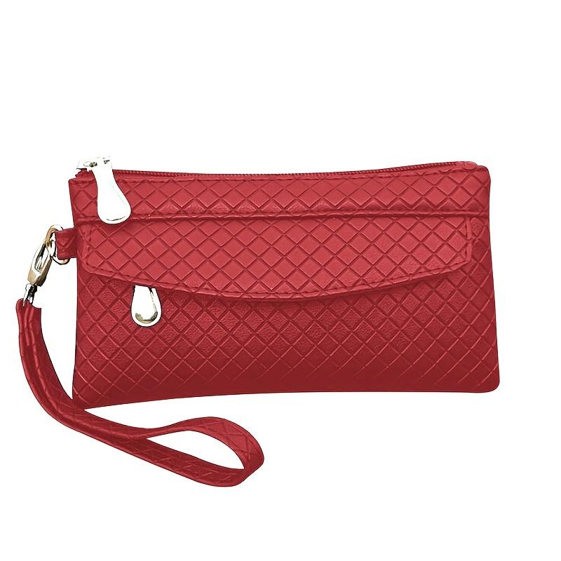 

Ladies fashionable hand-held simple phone bag with soft surface and elegant plaid card bag, zero wallet красный