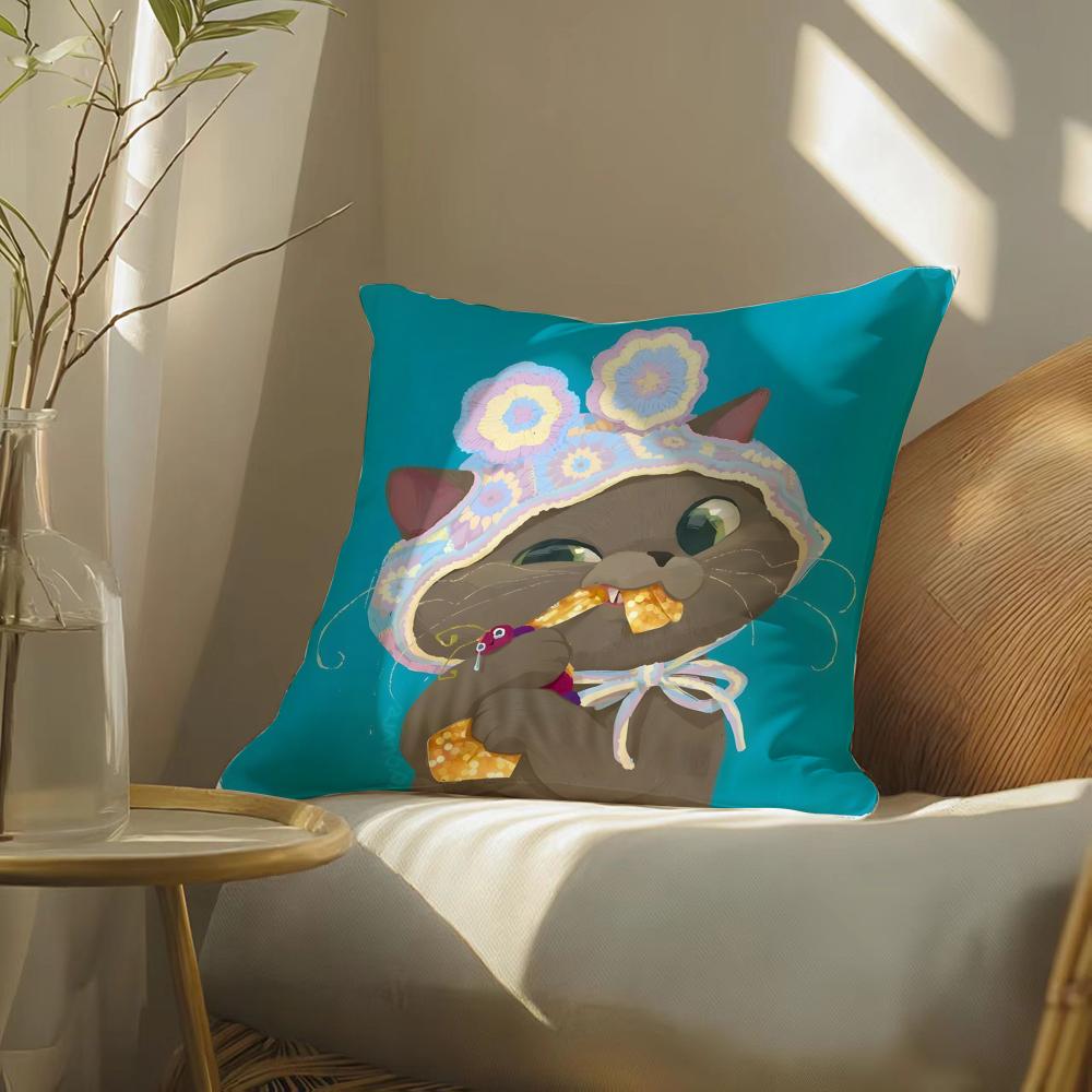 Cute Cartoon Cat Patterns Pillow Case Double-Sided Plush Sofa Cushion Covers Organic Breathable Invisible Zipper