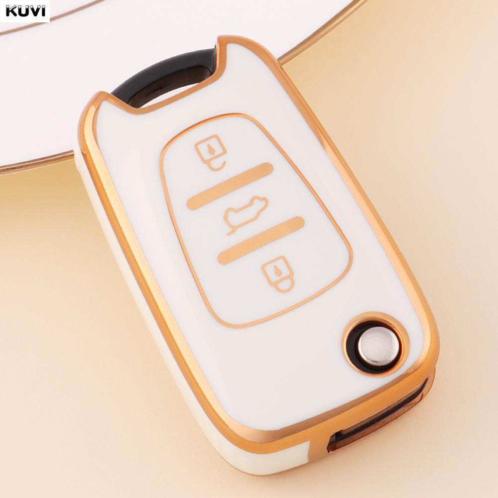 Golden TPU Car Flip Key Case Cover For Hyundai I20 I30 Ix20 Ix35 Elantra Accent For KIA Sportage Rio 3 Soul Optima Ceed K5 K2