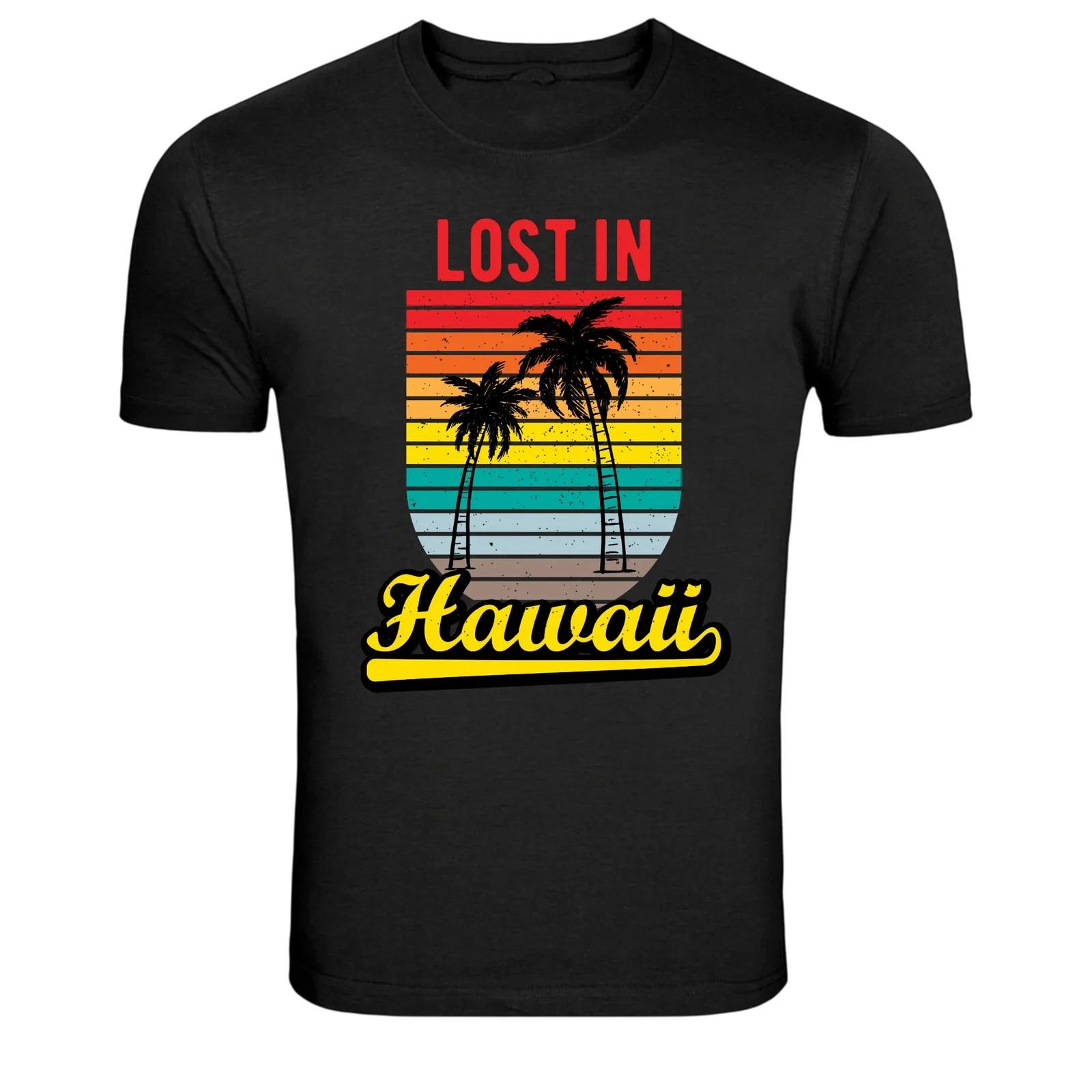 Lost In Hawaii Vintage Sunset Palm Trees Graphic T-Shirt S