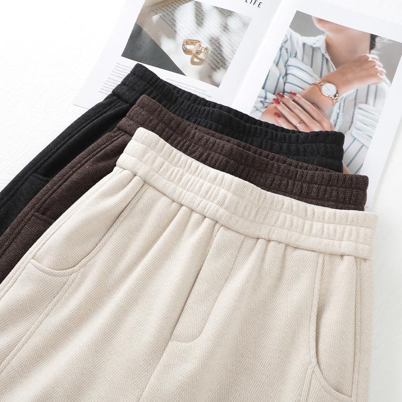 2024 Women's Khaki Wool-Blend Slit Wide-Leg Pants for Autumn/Winter