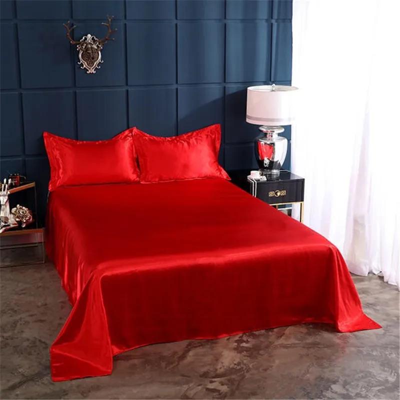 3Pcs Luxury Satin Silk Flat Bed Sheet Set Single Queen Size King Size Bedspread Cover Linen Sheets Double Full Double Sexy
