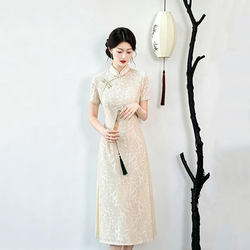 Champagne Aodai national style new Chinese Suzhou cheongsam improved young women's high-end daily dress summer