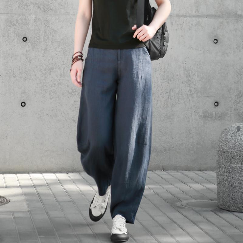 2026 Spring/Summer Women's Comfortable Ramie Wide-Leg Carrot Pants - Retro Lantern Style, Loose & Casual