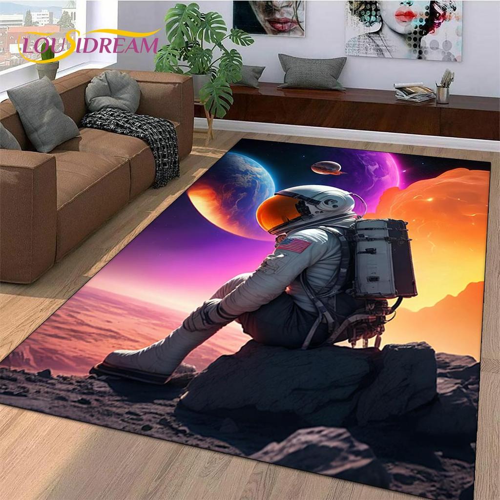 Astronaut Traum Universum Raumfahrer 3D Weltraum Cartoon Teppich für Wohnzimmer Schlafzimmer Dekoration, Rutschfest für Sofa Fußmatte Kinder