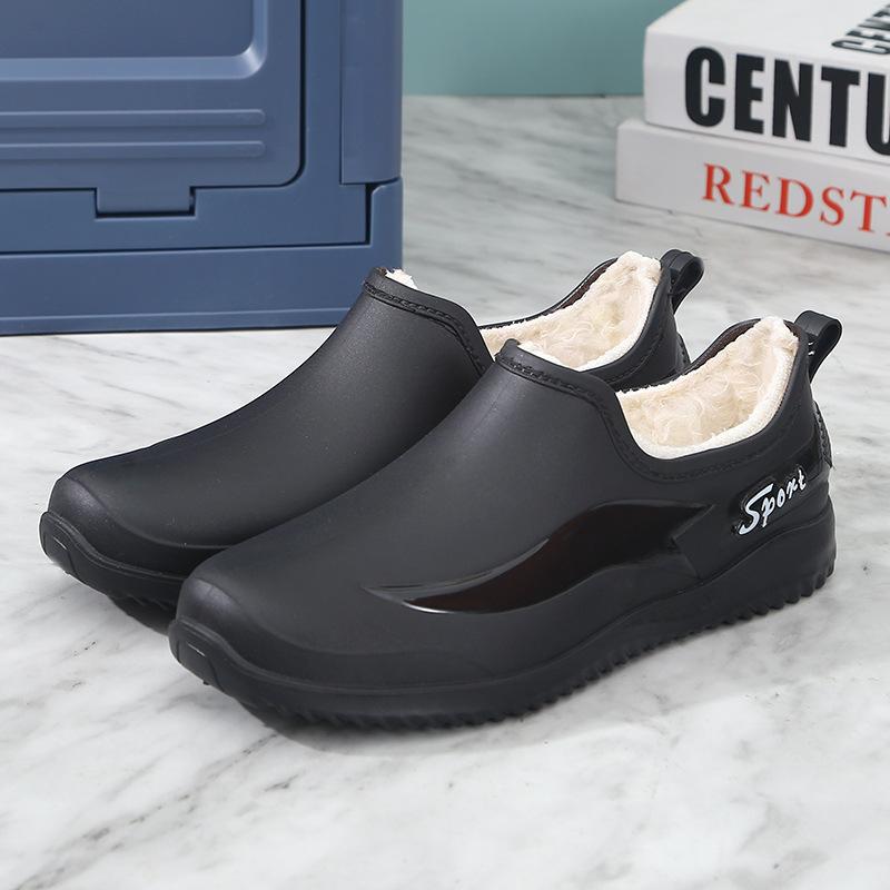 Low-top rain shoes waterproof and non-slip water shoes male adult warm waterproof shoes shallow mouth non-slip rubber shoes