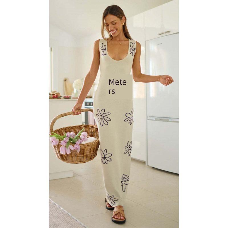 Versatile European and American Women's Clothing 2024 Summer New Arrival Fashion U-Neck Sleeveless Vest Sexy Open Back Knitting Dress