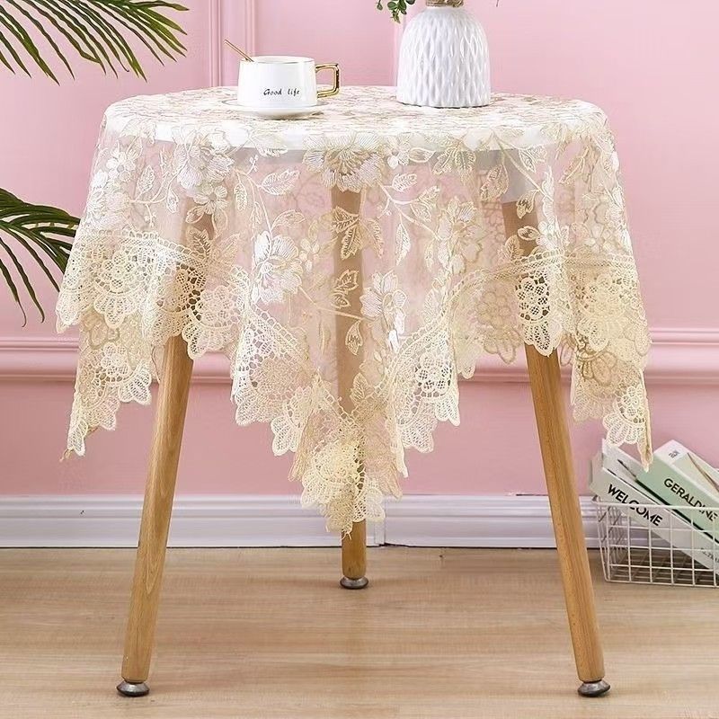 Teetisch Tischdecke Rechteckig Haushalt Teetischbezug Wohnzimmer Staubdicht Esstischdecke Stoff mit Spitze Neue Abdeckung Tuch Rund