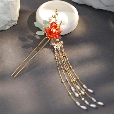 Retro Tassel Floral Hairpin For Girls Simulated Jade Flower Hair Sticks Noble Chinese Style Hairpin Metal Jewelry Hair Accessory