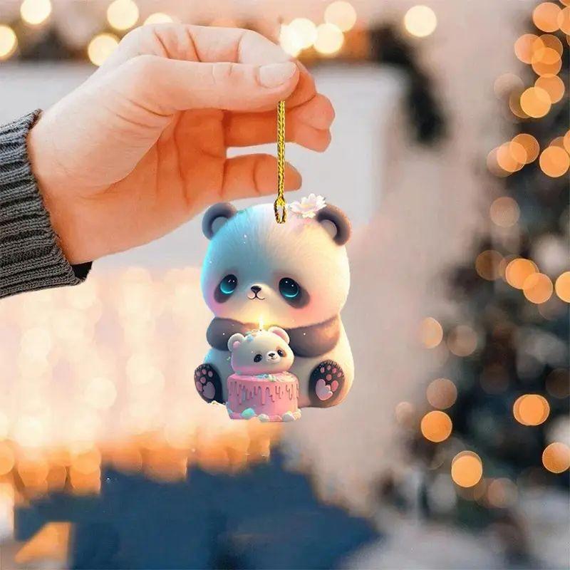 2d Acrylic Playful Bear Hanging Charm For Car Interior Accessory Travel Ring Key