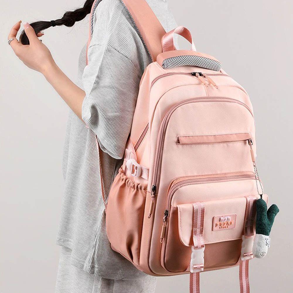 

Capacity Backpack Nylon Large Schoolbag Cute Student School Bag Women Men рожевий