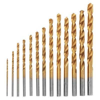 13Pcs 1.56.5mm High Speed Steel Titanium Coated Twist Drill Bits Set Tool with Round Handle