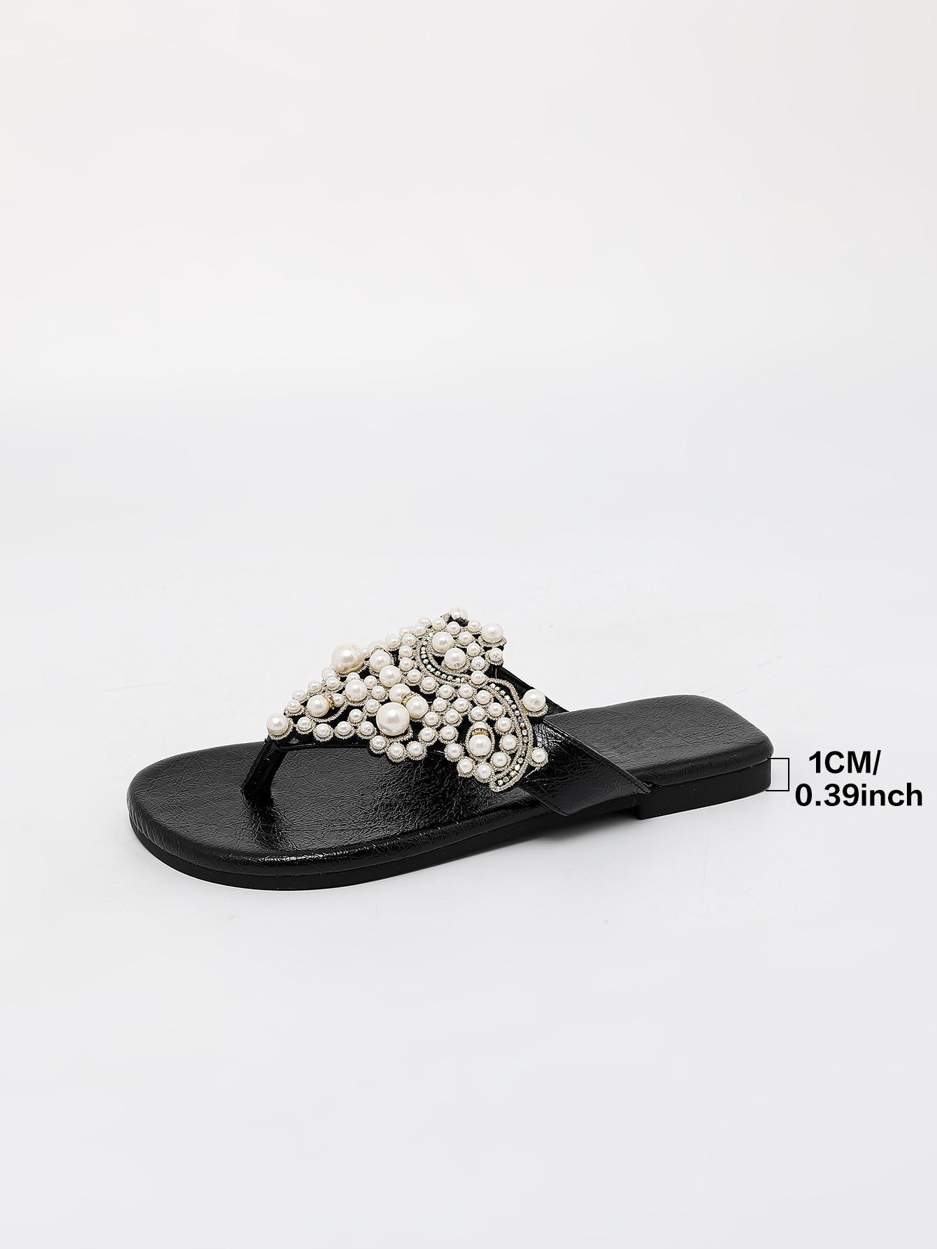 

Летние новые шлепанцы на плоской подошве, женские высококлассные шлепанцы с жемчужным носком, универсальные сандалии с темпераментом для выхода в свет 39 чёрный