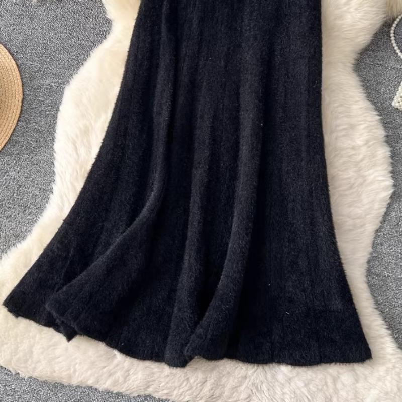Autumn Winter Women French Elegant Knitted Long Midi Slim Bodycon Fishtail Skirt