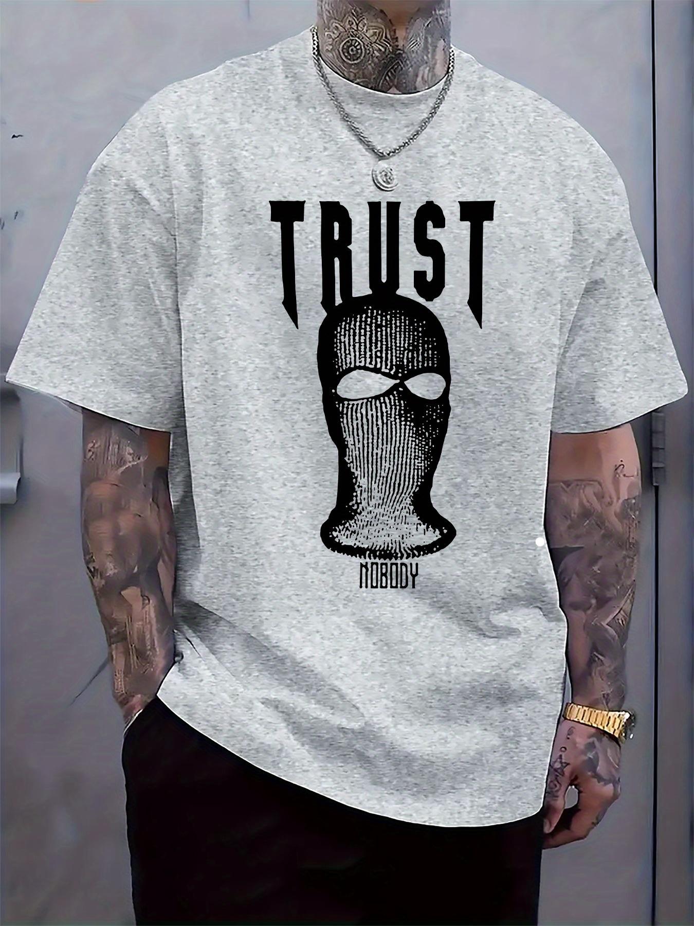 Black Trust Nobody Graphic T-shirt - Casual Crew Neck XXXL