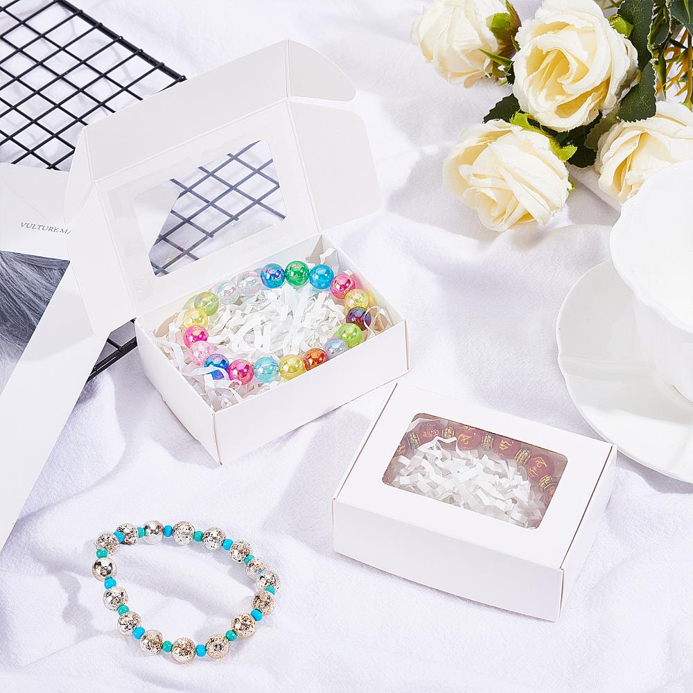 30pcs Paper Candy Boxes Bakery Box with PVC Clear Window for Party Wedding Baby Shower Rectangle White 8.7x6.2x3cm