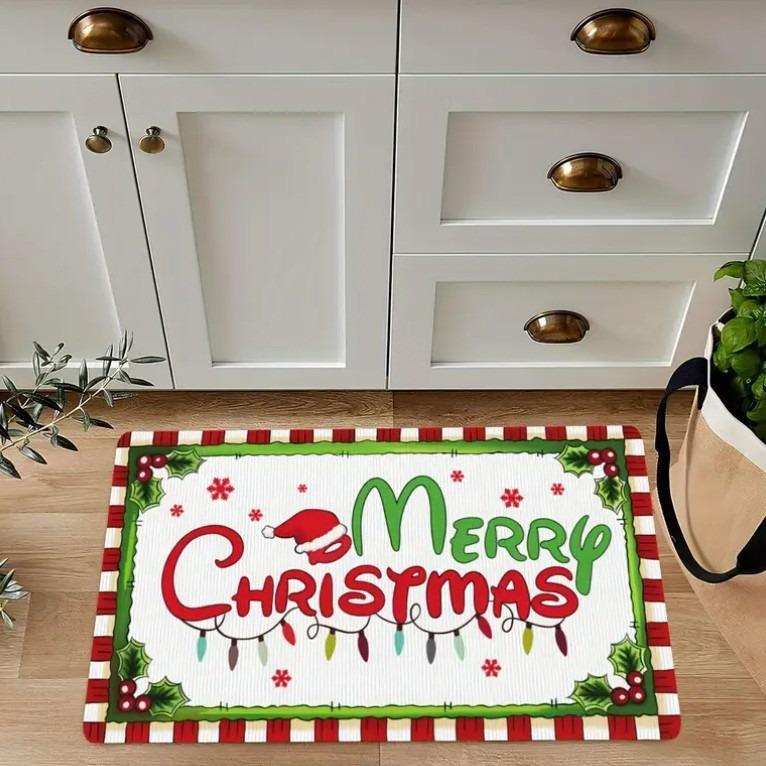 Christmas Themed Door Mat With Festive Patterns Non Slip Durable Entrance Rug Indoor Outdoor Home Decor For Families