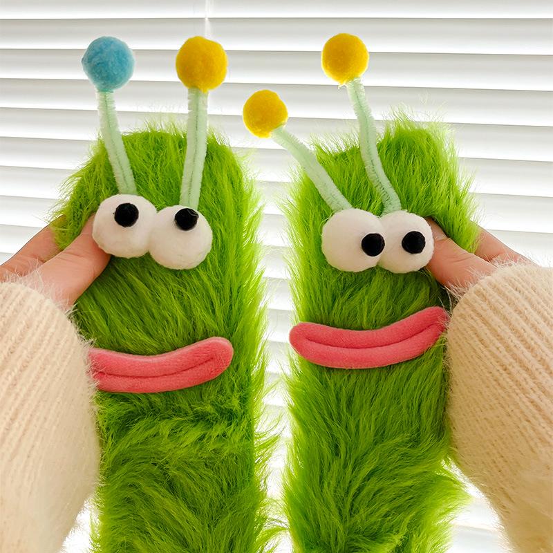 Winter Big Mouth Monster Design Warm Candy Colors Funny Lounge Sock Plush One Size Comfortable Furry Socks Gift Multi-color
