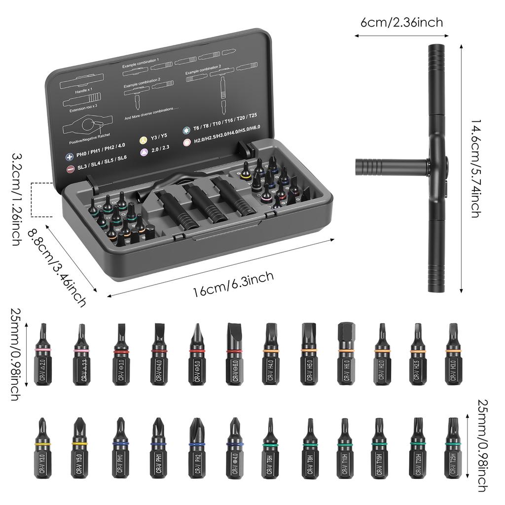 24in1 Magnetic Screwdriver Set DIY Ratchet Screwdriver Set Multi Bit Drive Set with Detachable Ratchet Handle for Compute Repair