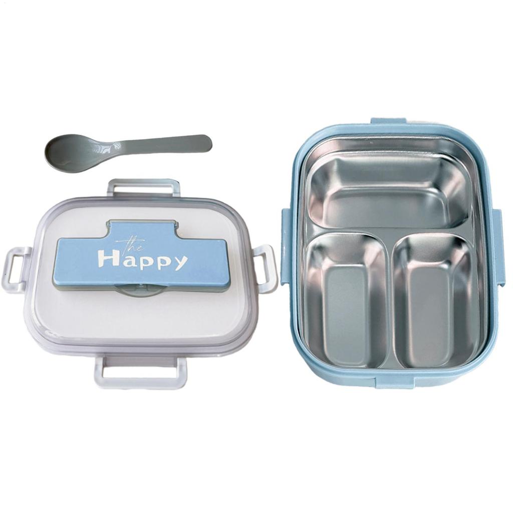 Stainless Steel Bento Box 3 Compartment Lunch Box Leakproof Insulated Food Container With Utensils For School Office Travel