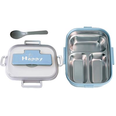 Bento-låda i rostfritt stål 3 fack Lunchlåda Läcksäker Isolerad Matbehållare Med Bestick För Skola Kontor Resor