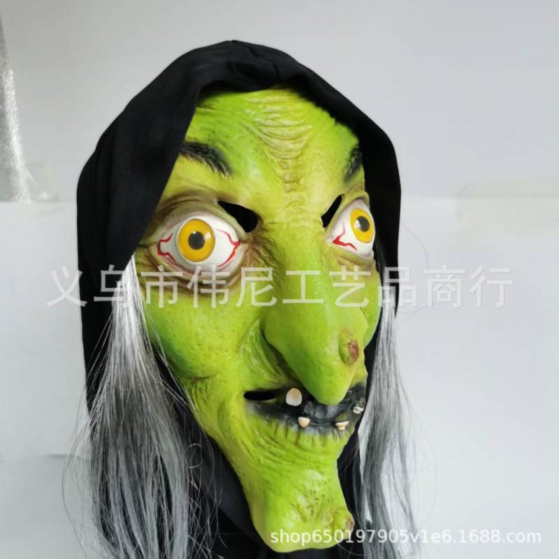 Halloween Witch Mask Long Hair Headscarf Horror Costume Party Prop