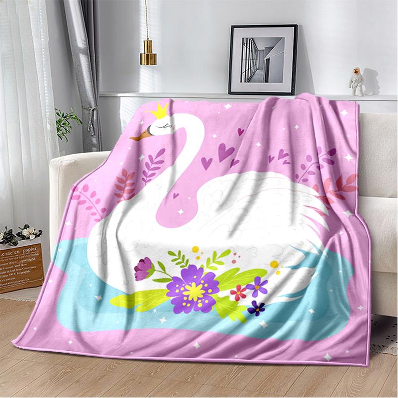 HD Cartoon Cute Swan Cygnus Soft Plush Blanket,Flannel Blanket Throw Blanket for Living Room Bedroom Bed Sofa Kids Cover Gitt 3D