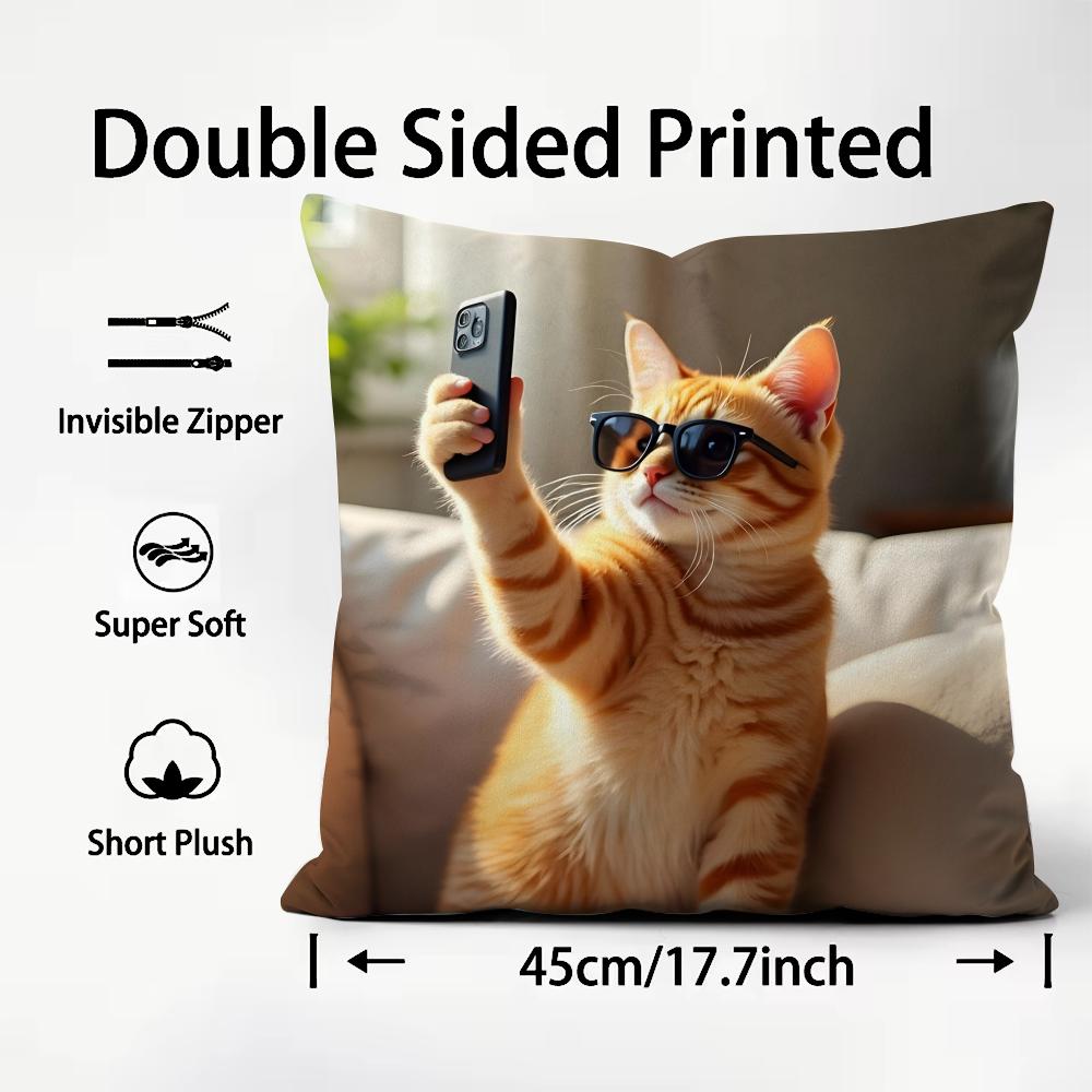 Funny Kitten Cute Cushion Cover Plush Fabric Soft DoubleSided Printed Sofa Warm Winter Home Child Gift Pillow Case