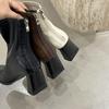 Soft leather brown round head short boots women's high heel thick heel rear zipper 2025 new winter Korean version elastic thin boots