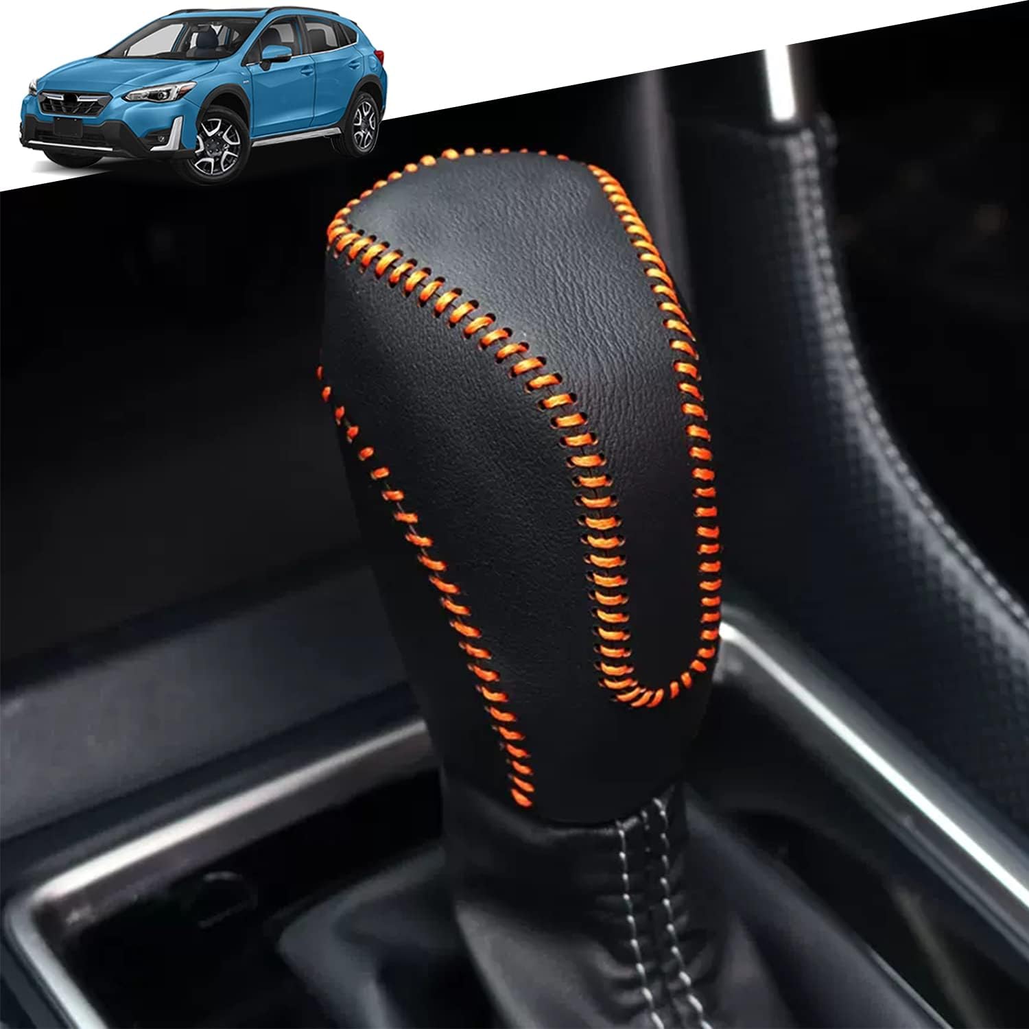 

Чехол на ручку переключения передач из натуральной кожи для Subaru Crosstrek XV Forester 2018-2023/Impreza 2017-2023 Аксессуары для интерьера Защитный чехол(Углеродное волокно Black Leather+Orange Stit