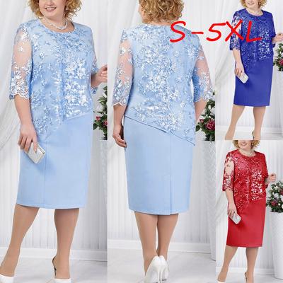 Women Plus Size Sequin Short Midi Dress Ladies Cocktail Evening Party Dress