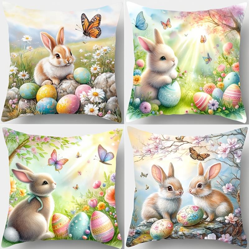 1/4pcs Easter Bunny and Egg Printed Pillowcases Sofa Cushion Cover Home Bedroom Room Decoration
