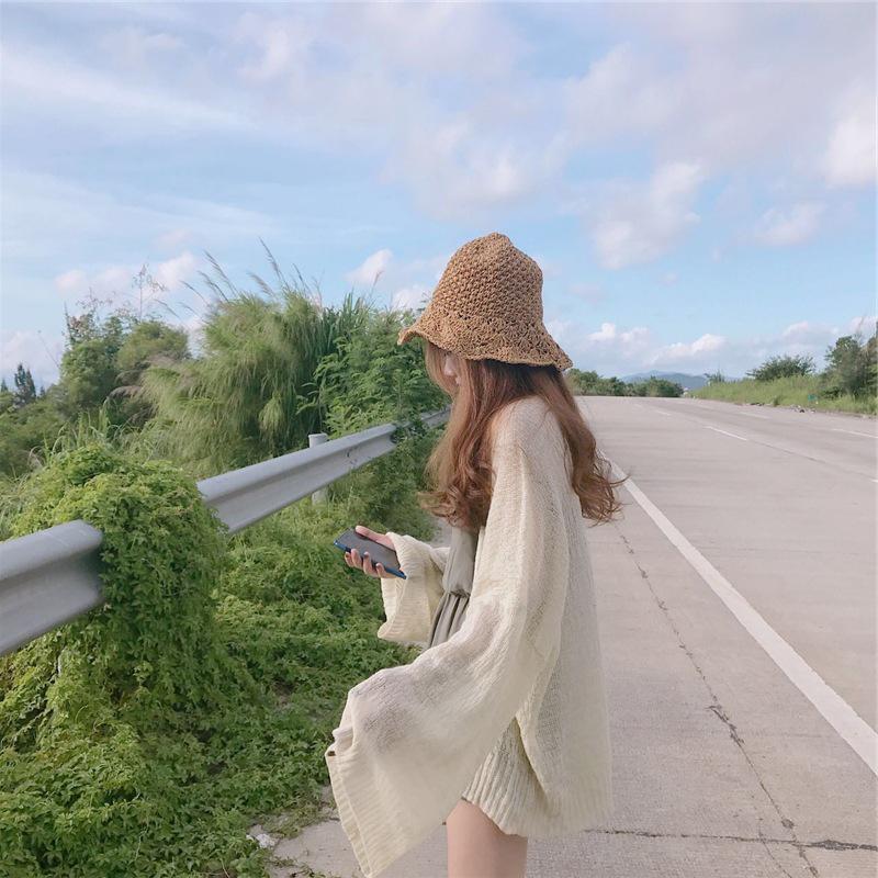 2026 Summer Korean V-neck Beach Style Student Loose Sun Protection Knit Cardigan for Women