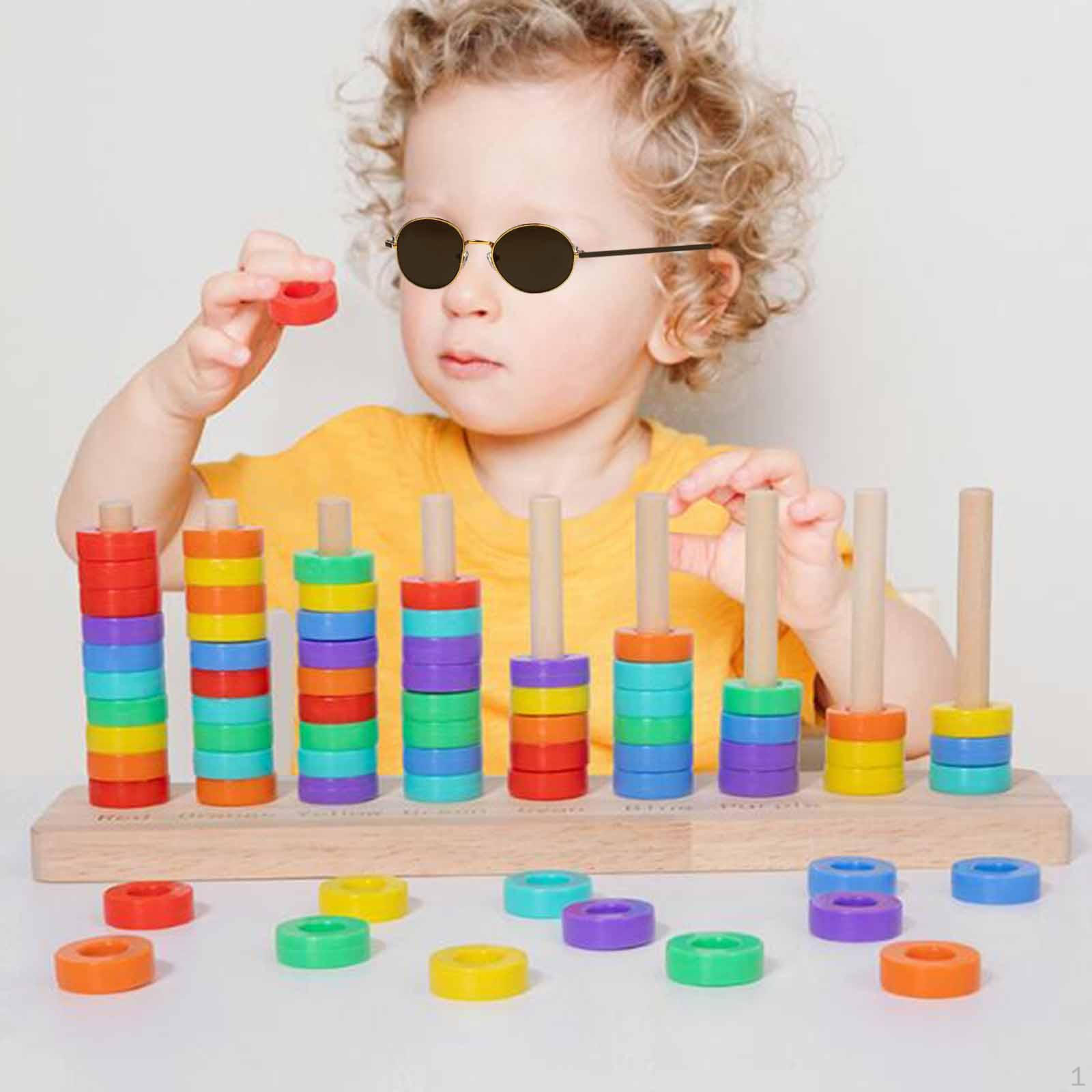 

Set Wooden Color Sorting And Stacking Toy, Beads, Educational Toy for Kindergarten Style A