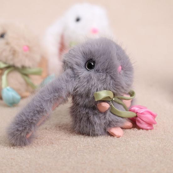 Tulip Lop-Eared Rabbit Doll Pendant Plush Keychain Soft Skin-Friendly Cute Bunny Bag Charm