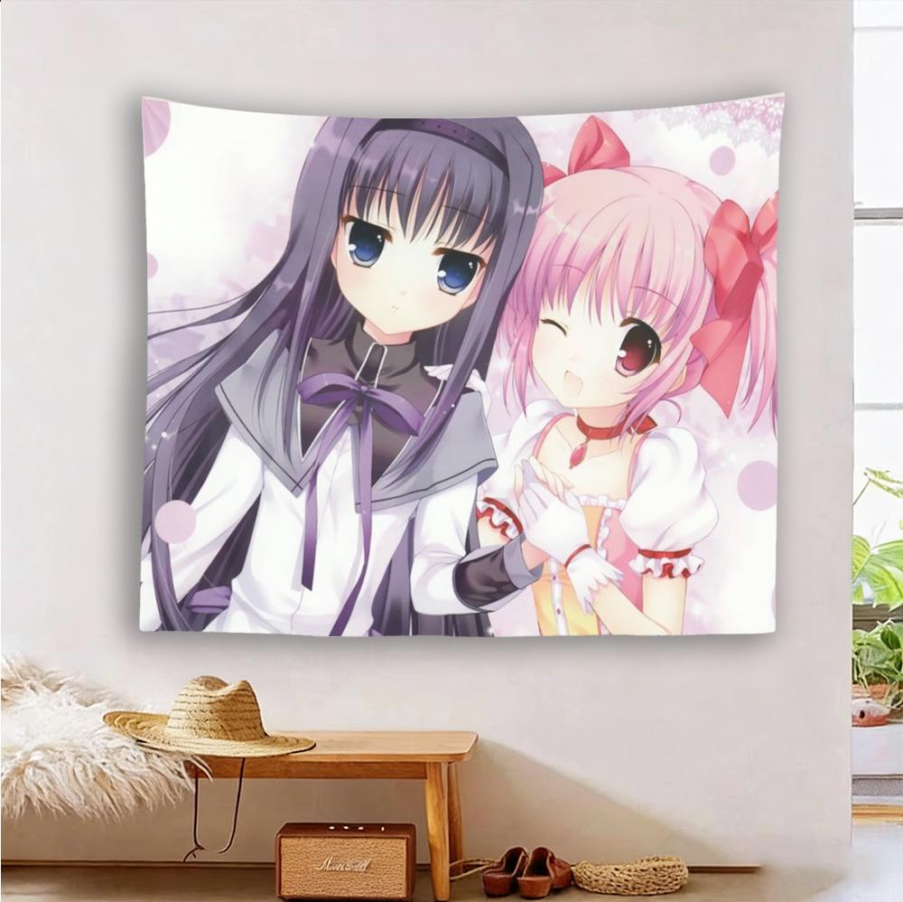 Puella Magi Madoka Magica Tapestry Madoka  Homura Anime Wall Hanging Kawaii Magical Girl Room Decor Dorm Banner Flat Print