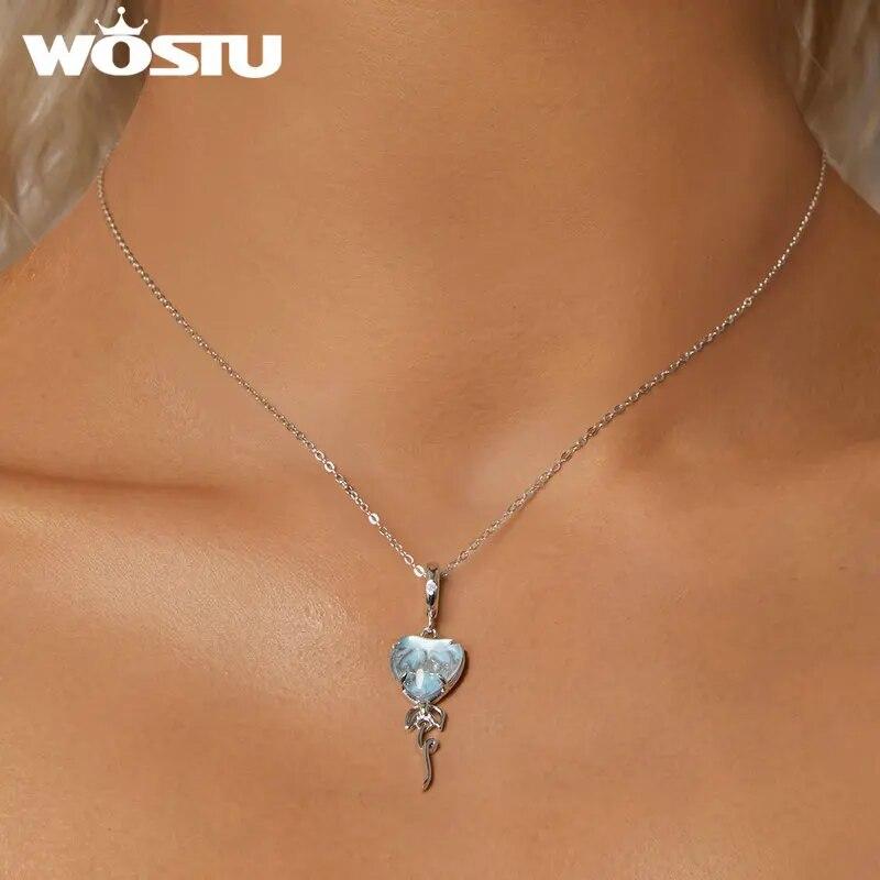 WOSTU 925 Sterling Silver Openable Heart-shaped Balloon Charms Forever Love Pendant Fit Original Bracelet for Valentine's Gift